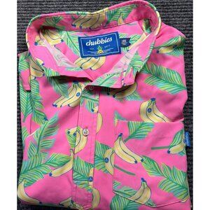Chubbies Men's Pink Banana Print Short Sleeve Shirt L Tropical Half Button-Up